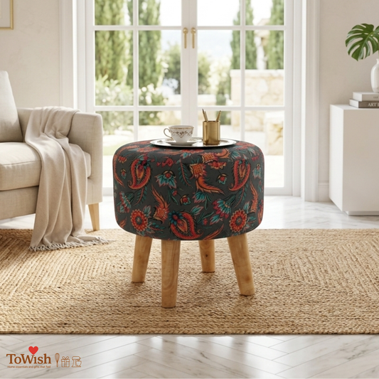 Hand Crafted Premium Warli Ottoman - (Height-17 x Diameter-16 Inch)