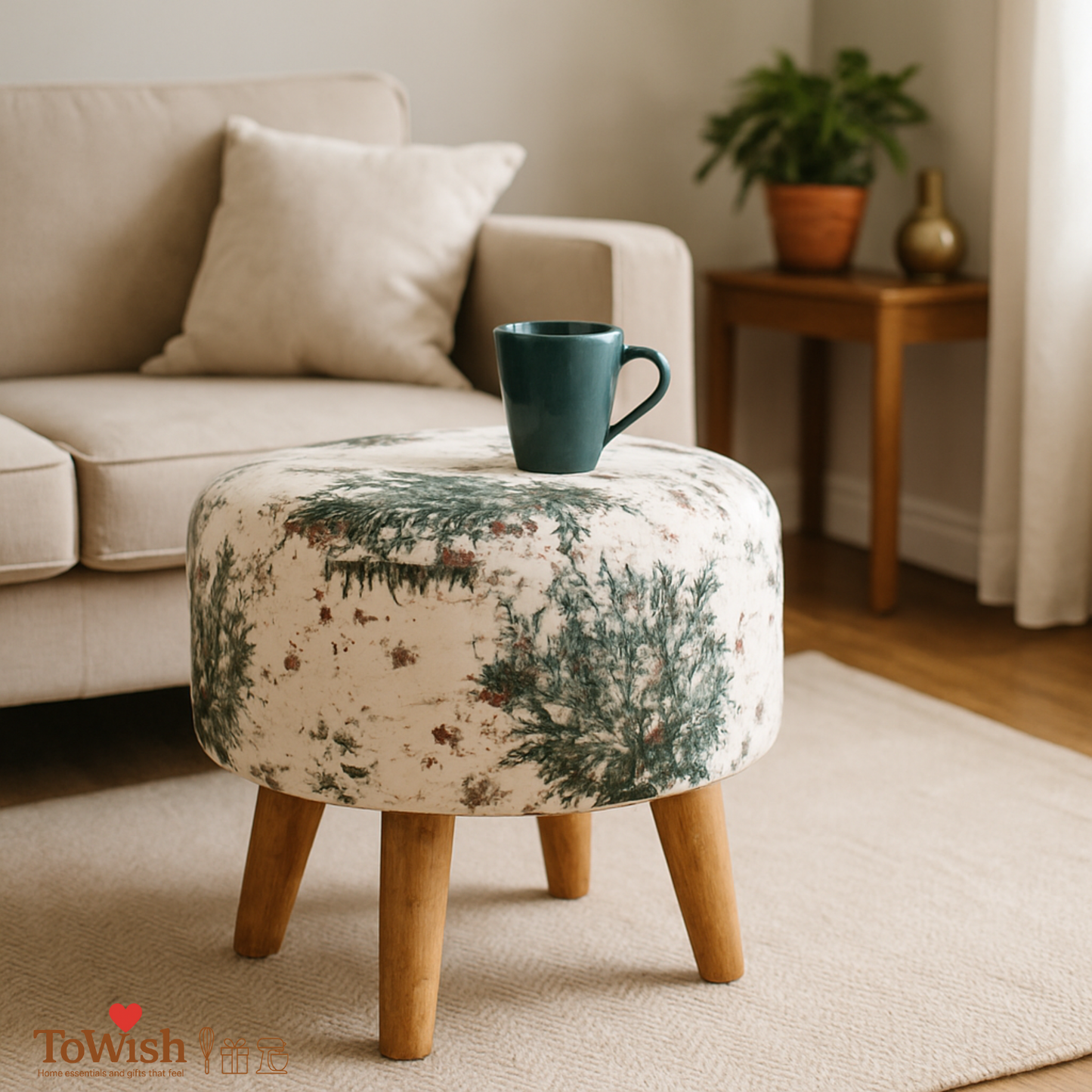 Warli Ottoman Stool - Printed (Height-17" Inch x Diameter-16" Inch), Premium Quality