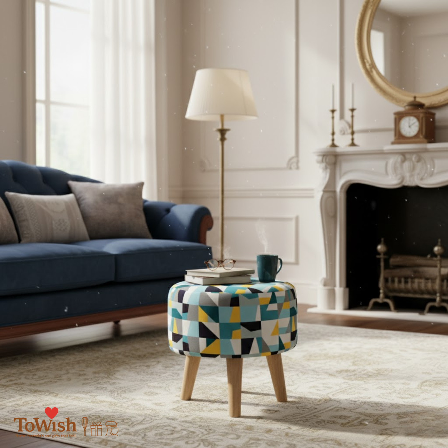 Warli Ottoman Stool - Printed (Height-16" Inch x Diameter-16" Inch), Premium Quality