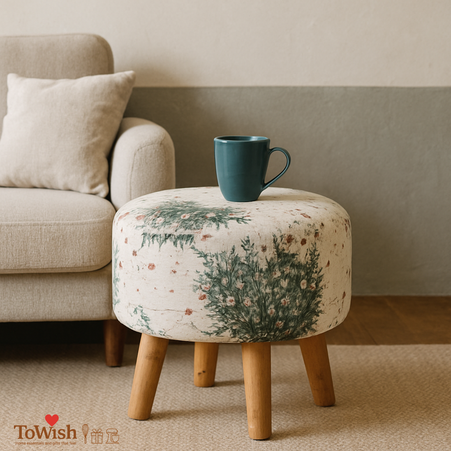 Warli Ottoman Stool - Printed (Height-17" Inch x Diameter-16" Inch), Premium Quality