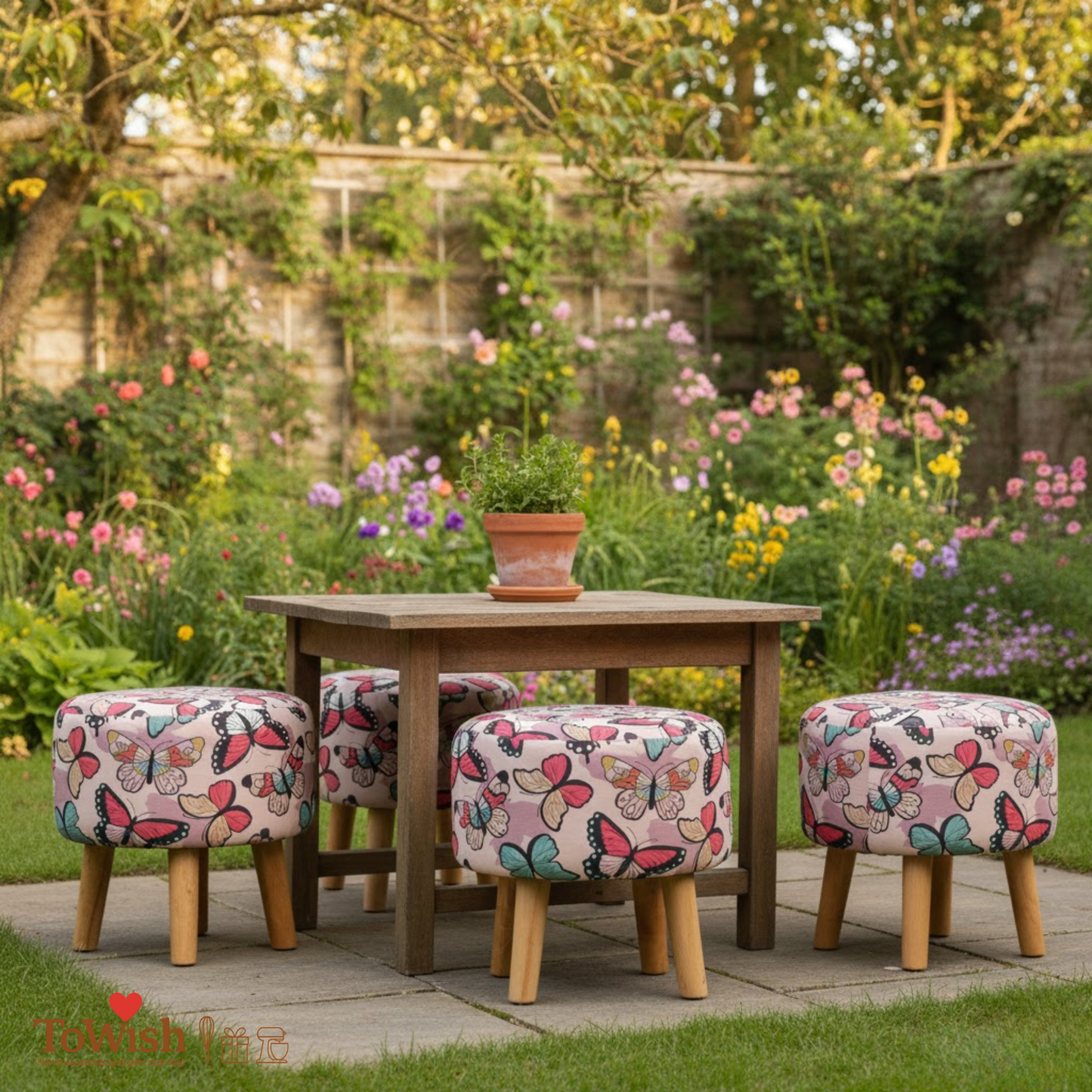 Warli Ottoman Stool - Printed (Height-17" Inch x Diameter-16" Inch), Premium Quality