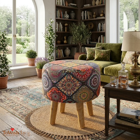 Hand Crafted Premium Warli Ottoman - (Height-17 x Diameter-16 Inch)