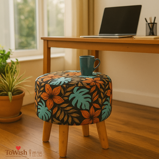 Warli Ottoman Stool - Printed (Height-16" Inch x Diameter-16" Inch), Premium Quality