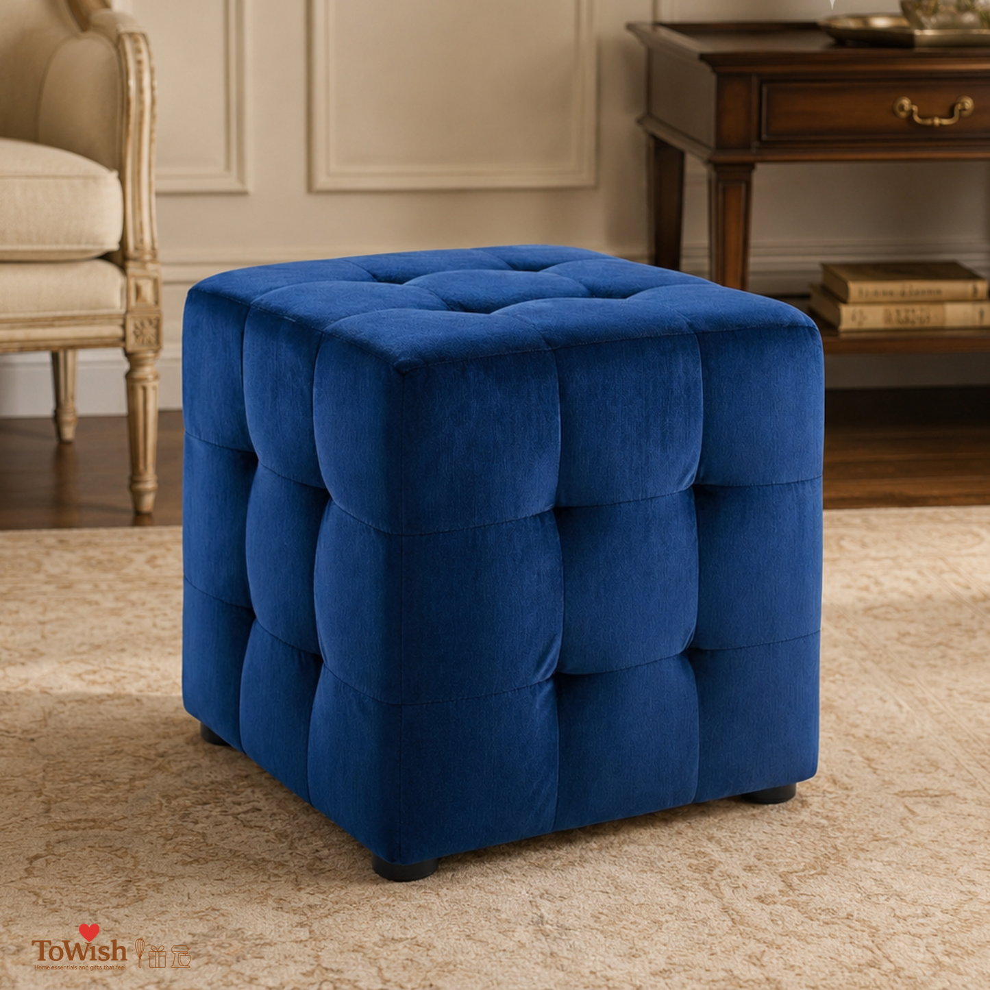 Azure Luxe Pouffe - Premium Imported Holland Fabric