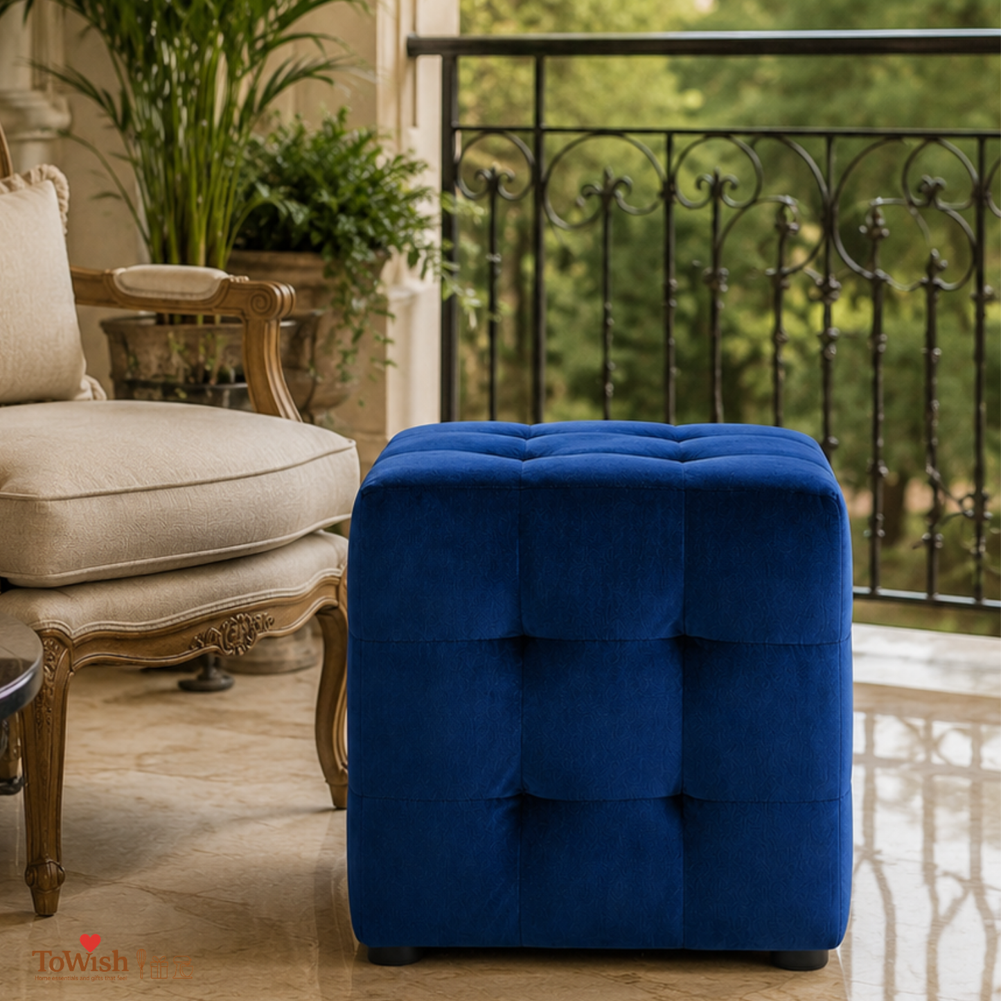 Azure Luxe Pouffe - Premium Imported Holland Fabric