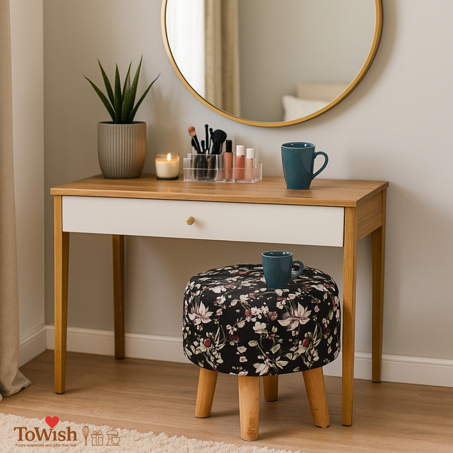 Warli Ottoman Stool - Printed (Height-16" Inch x Diameter-16" Inch), Premium Quality