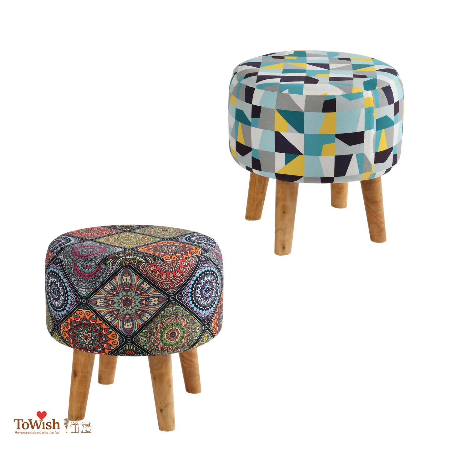 Warli Ottoman Stool - Set of 2 (Height-16" Inch x Diameter-16" Inch), Premium Quality