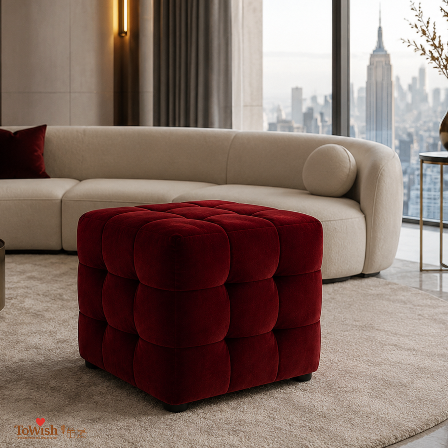 Ruby Luxe Ottoman Stool - Premium Imported Holland Fabric