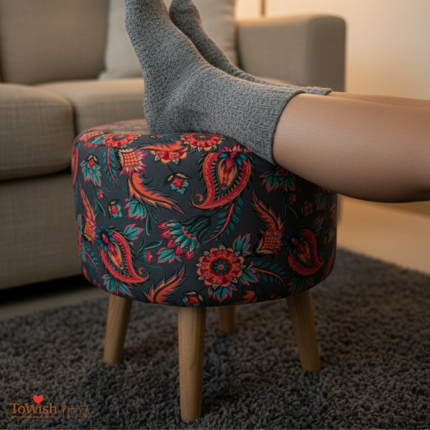 Warli Ottoman Stool - Printed (Height-16" Inch x Diameter-16" Inch), Premium Quality