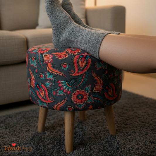 Warli Ottoman Stool - Printed (Height-16" Inch x Diameter-16" Inch), Premium Quality