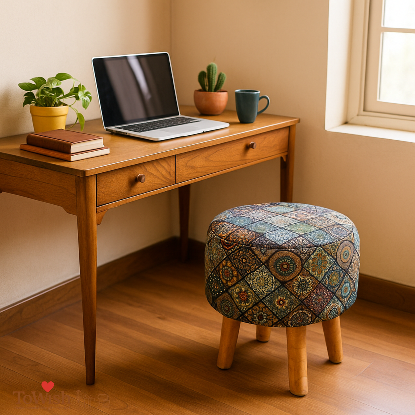 Warli Ottoman Stool - Printed (Height-16" Inch x Diameter-16" Inch), Premium Quality