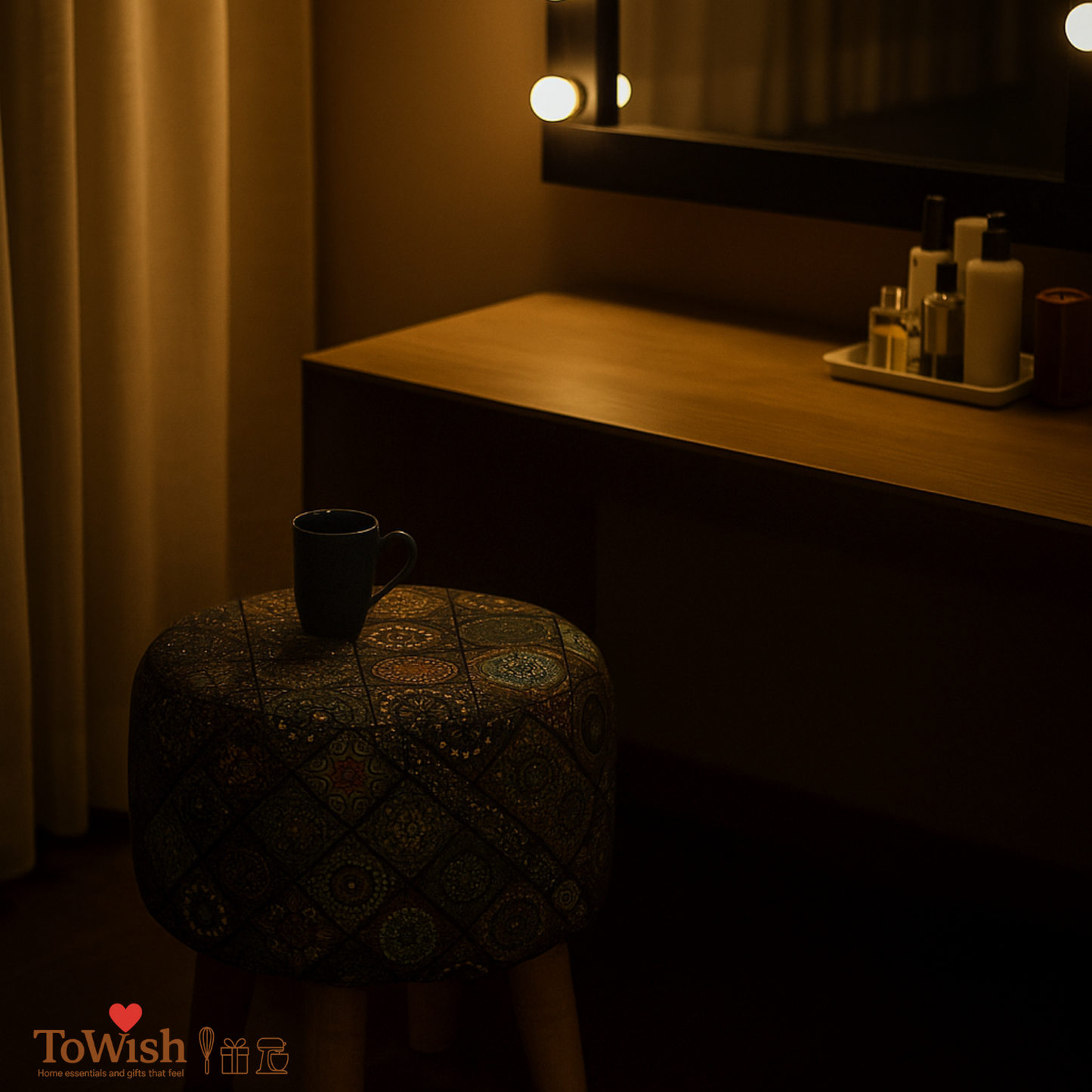 Warli Ottoman Stool - Printed (Height-16" Inch x Diameter-16" Inch), Premium Quality