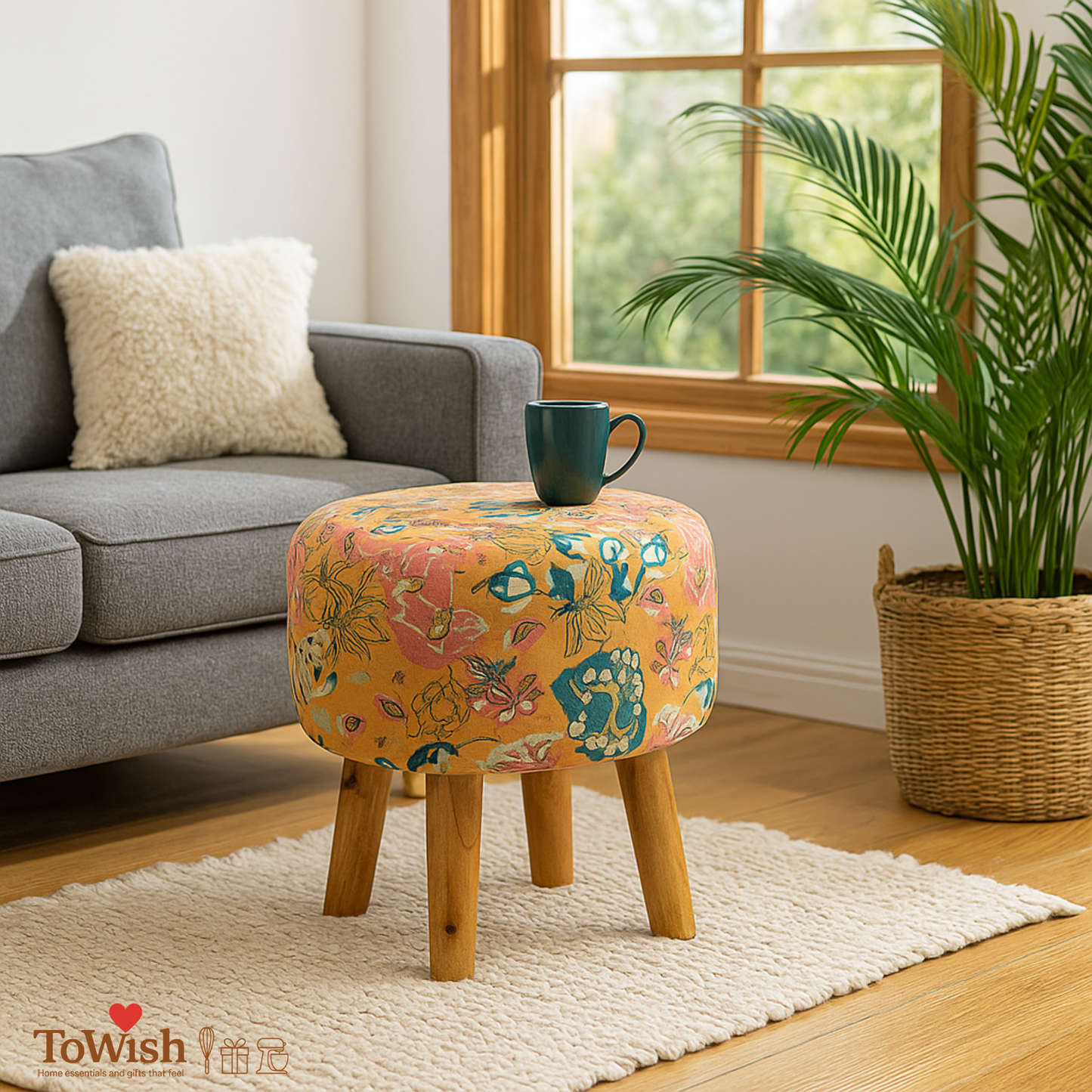 Warli Ottoman Stool - Printed (Height-17" Inch x Diameter-16" Inch), Premium Quality