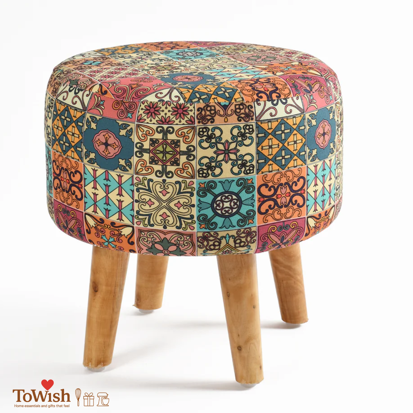 Warli Ottoman Stool - Set of 2 (Height-16" Inch x Diameter-16" Inch), Premium Quality