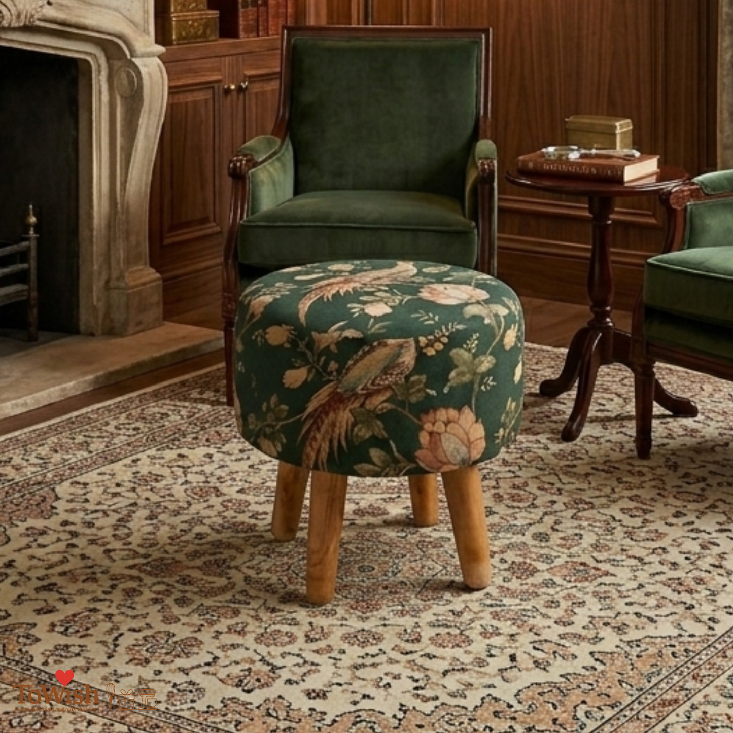 Emerald Plume Ottoman — Limited Edition Handcrafted with Premium Print