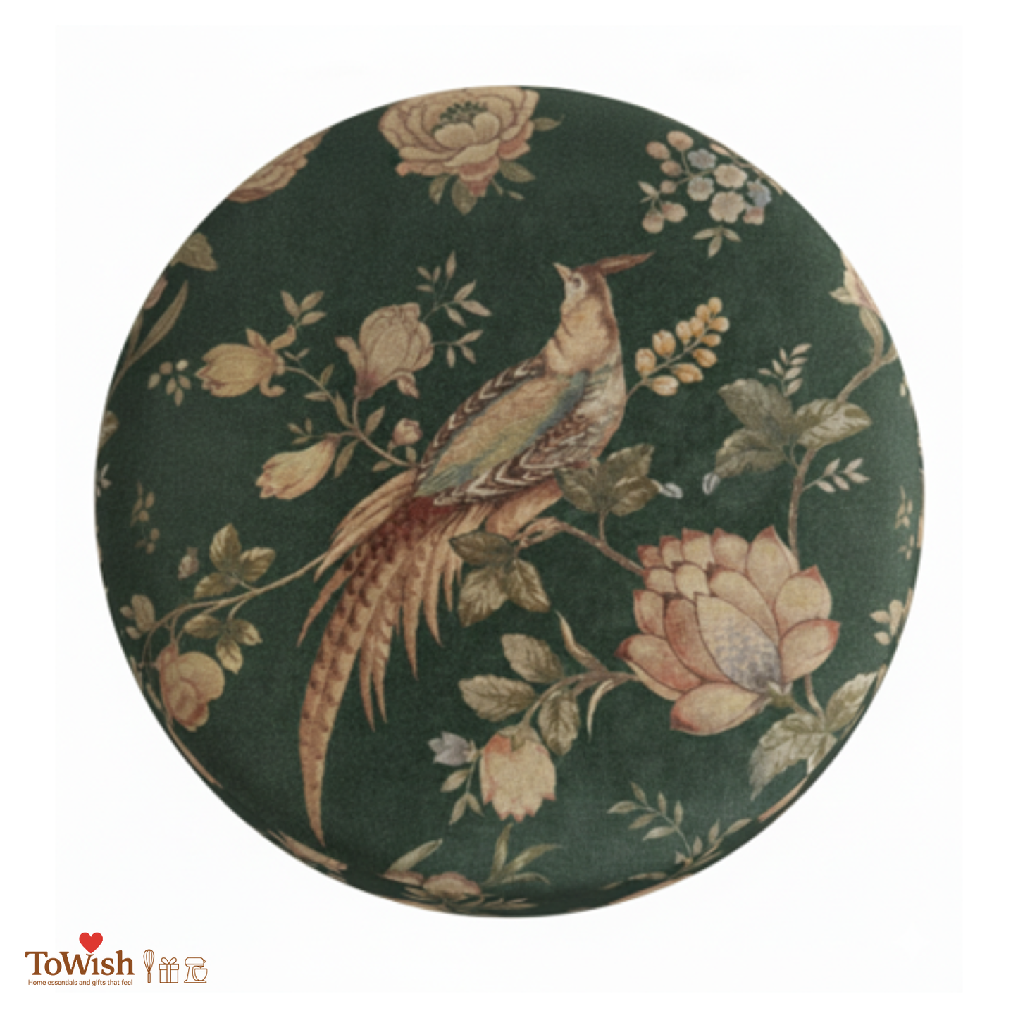 Emerald Plume Ottoman — Limited Edition Handcrafted with Premium Print