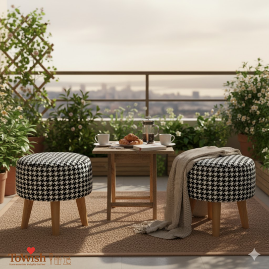 Warli Ottoman Stool - Printed (Height-16" Inch x Diameter-16" Inch), Premium Quality