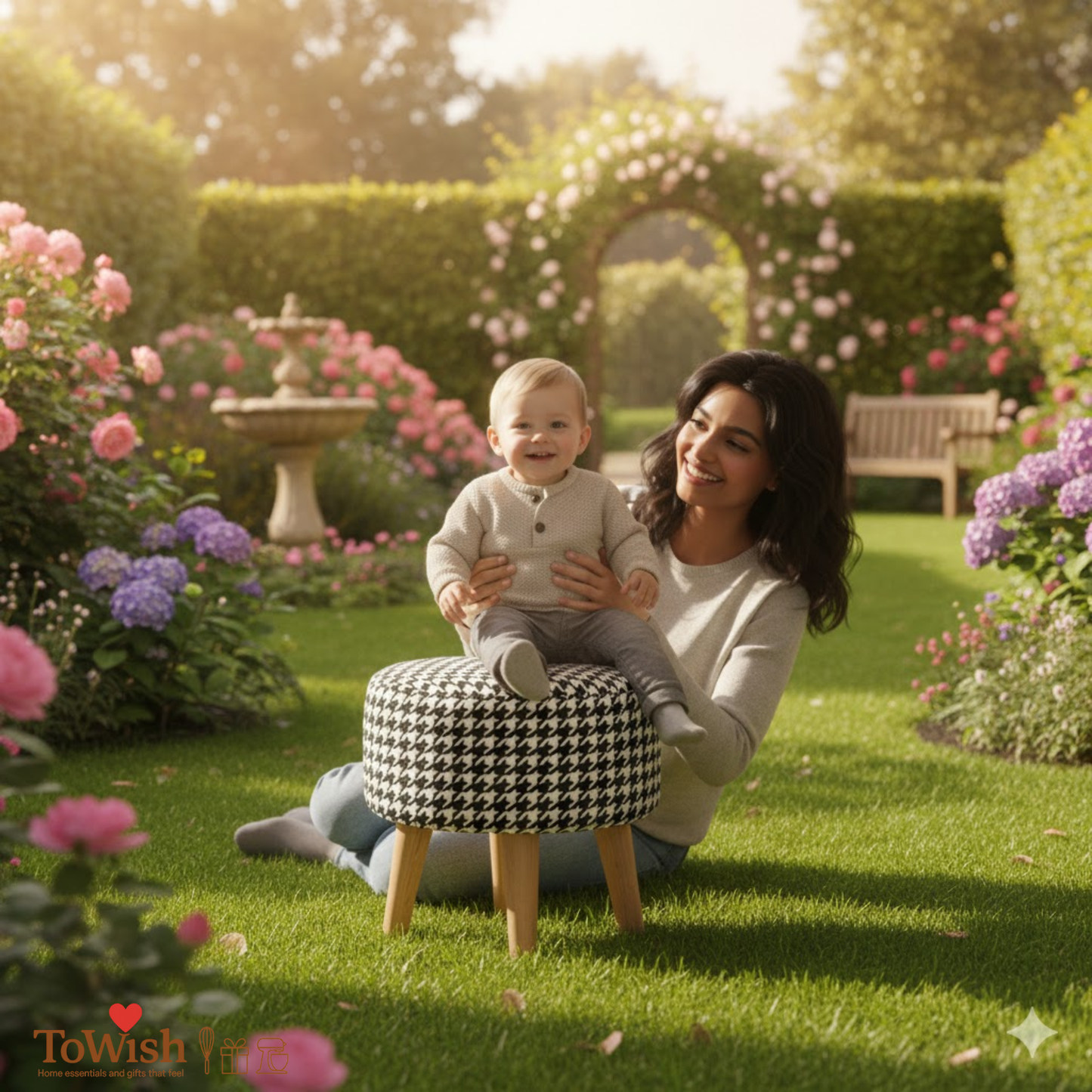 Warli Ottoman Stool - Printed (Height-16" Inch x Diameter-16" Inch), Premium Quality