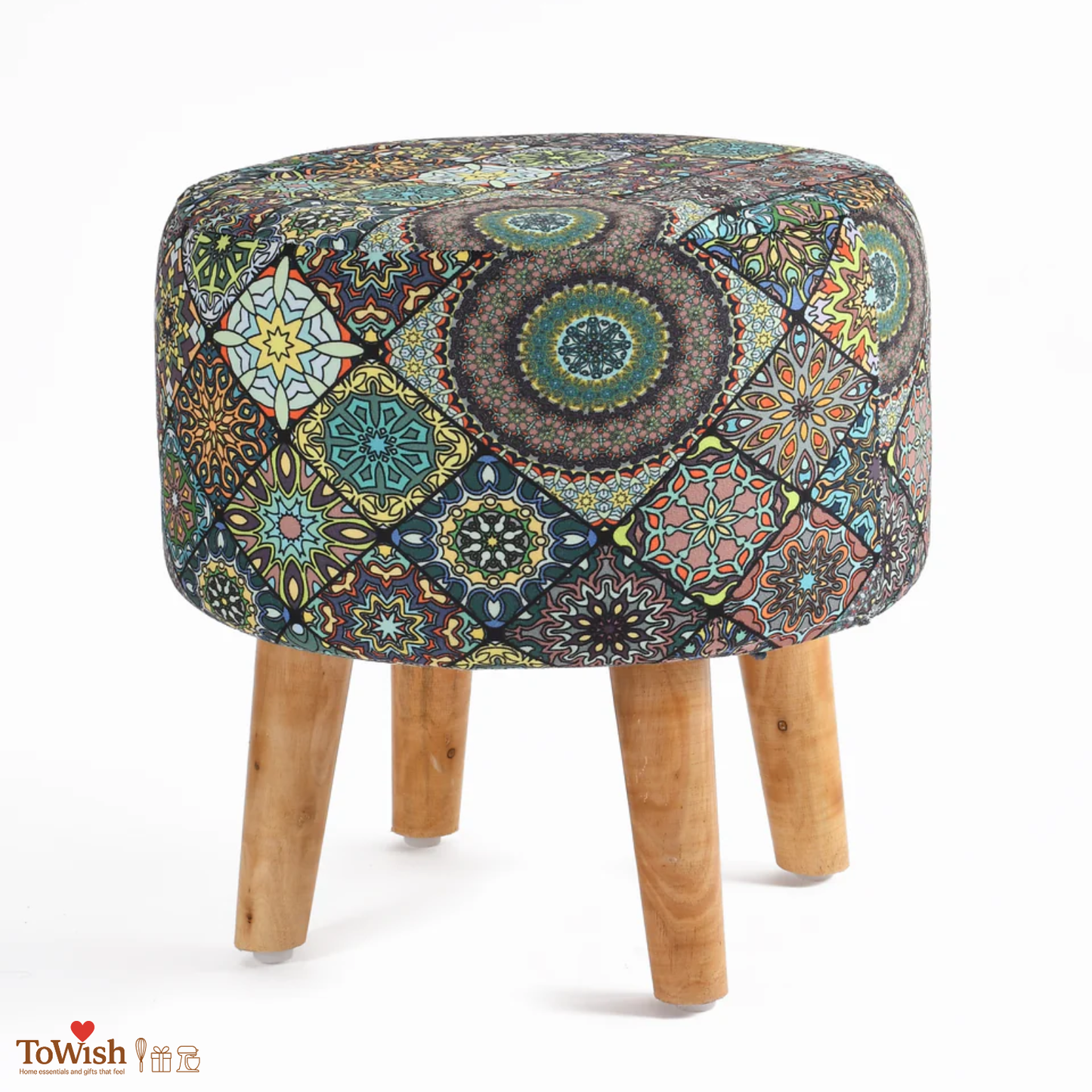 Warli Ottoman Stool - Set of 2 (Height-16" Inch x Diameter-16" Inch), Premium Quality