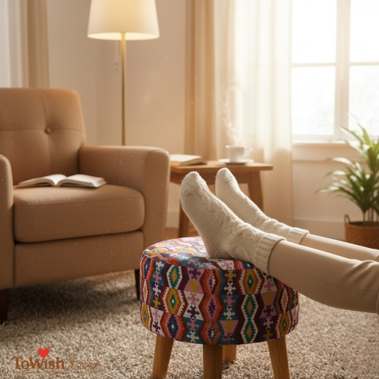 Warli Ottoman Stool - Printed (Height-16" Inch x Diameter-16" Inch), Premium Quality