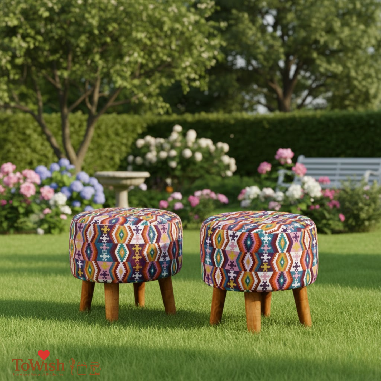 Warli Ottoman Stool - Printed (Height-16" Inch x Diameter-16" Inch), Premium Quality