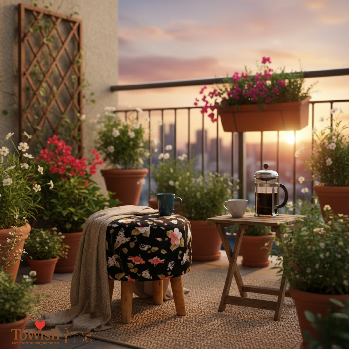 Warli Ottoman Stool - Printed (Height-16" Inch x Diameter-16" Inch), Premium Quality