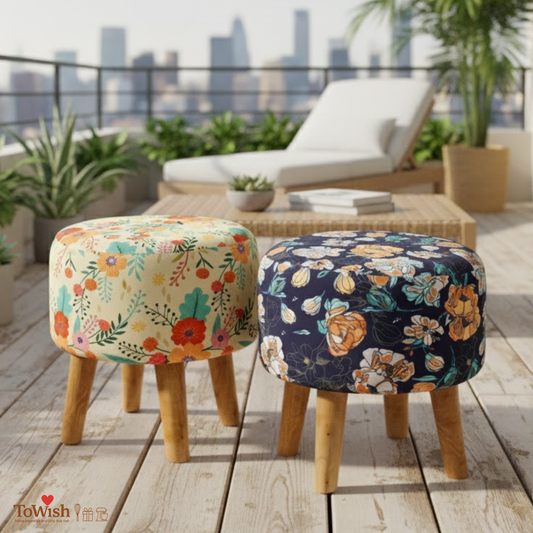 Warli Ottoman Stool - Set of 2 (Height-16" Inch x Diameter-16" Inch), Premium Quality