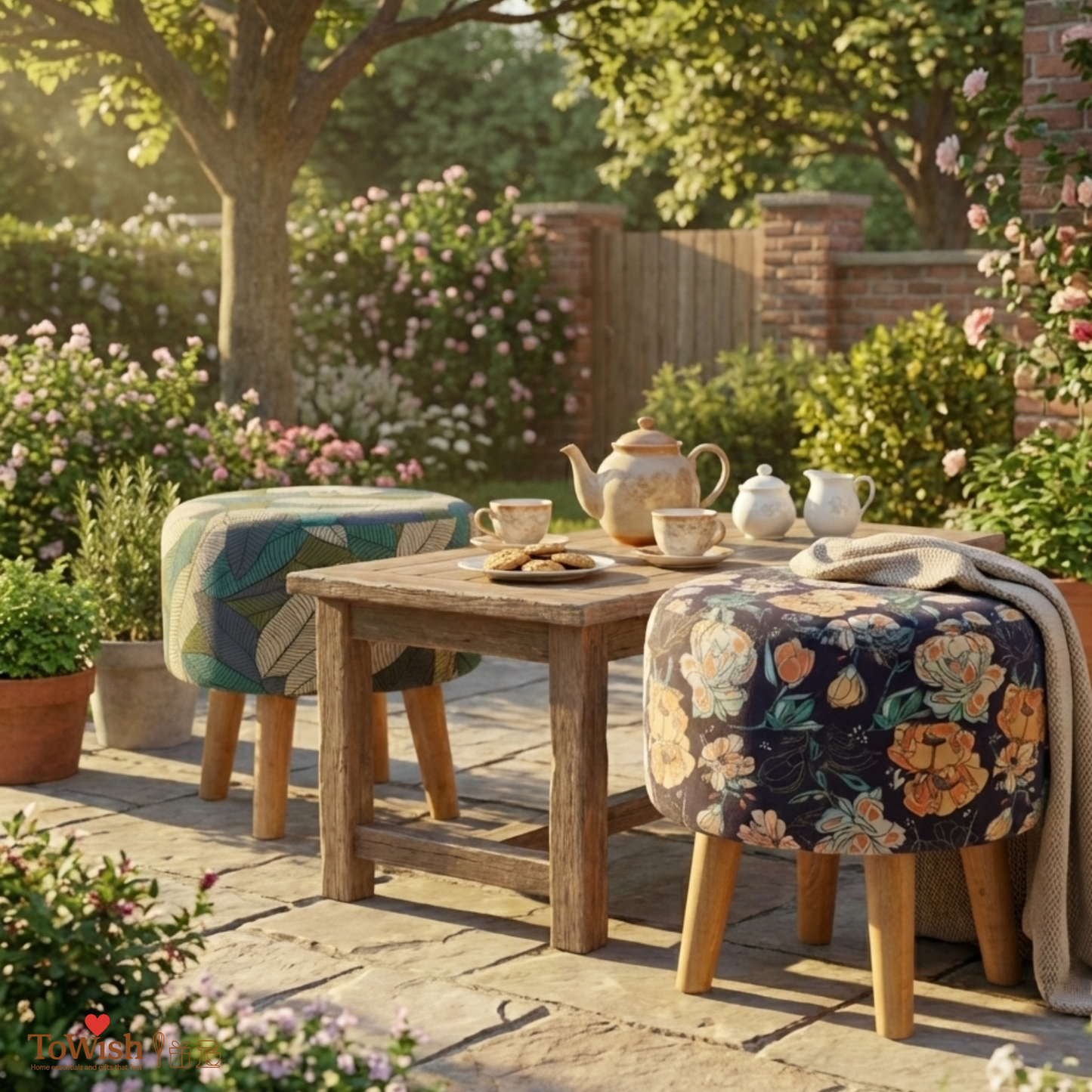 Warli Ottoman Stool - Set of 2 (Height-16" Inch x Diameter-16" Inch), Premium Quality