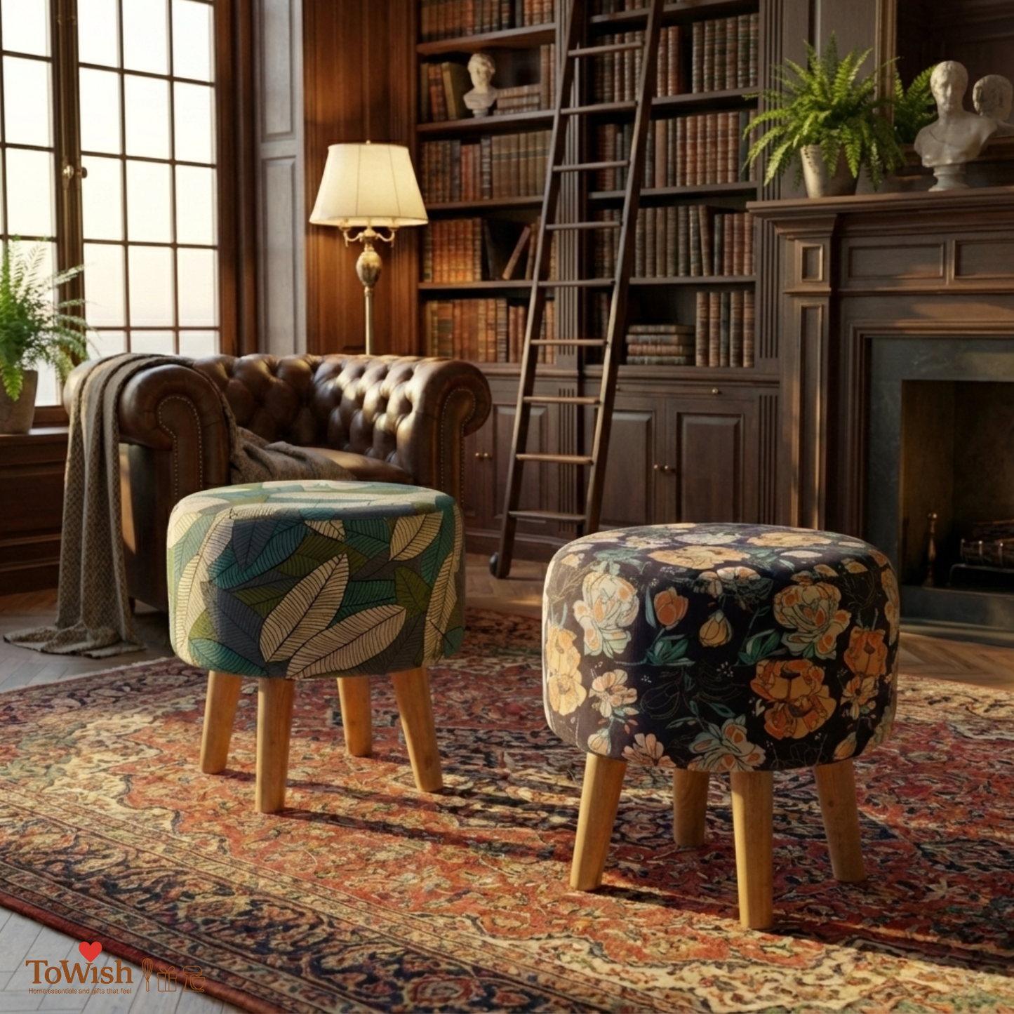 Warli Ottoman Stool - Set of 2 (Height-16" Inch x Diameter-16" Inch), Premium Quality