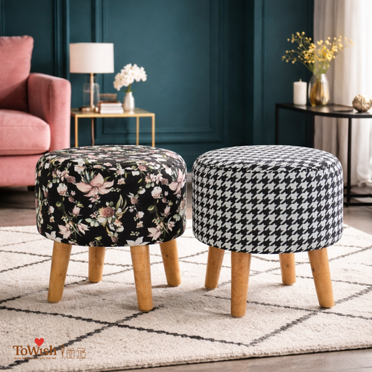 Warli Ottoman Stool - Set of 2 (Height-16" Inch x Diameter-16" Inch), Premium Quality