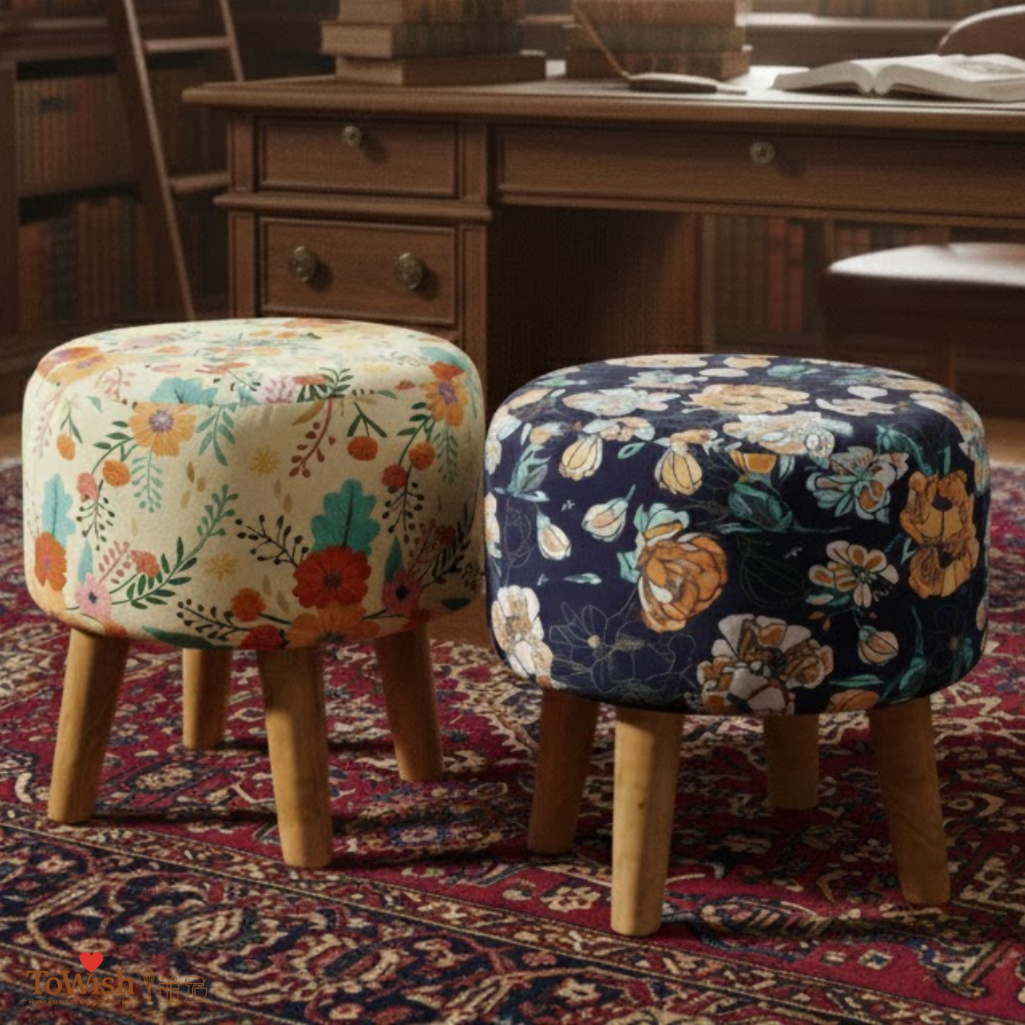 Warli Ottoman Stool - Set of 2 (Height-16" Inch x Diameter-16" Inch), Premium Quality
