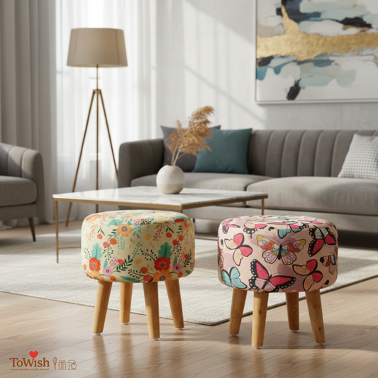 Warli Ottoman Stool - Set of 2 (Height-16" Inch x Diameter-16" Inch), Premium Quality