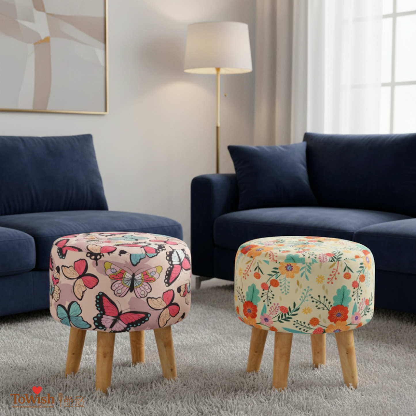 Warli Ottoman Stool - Set of 2 (Height-16" Inch x Diameter-16" Inch), Premium Quality