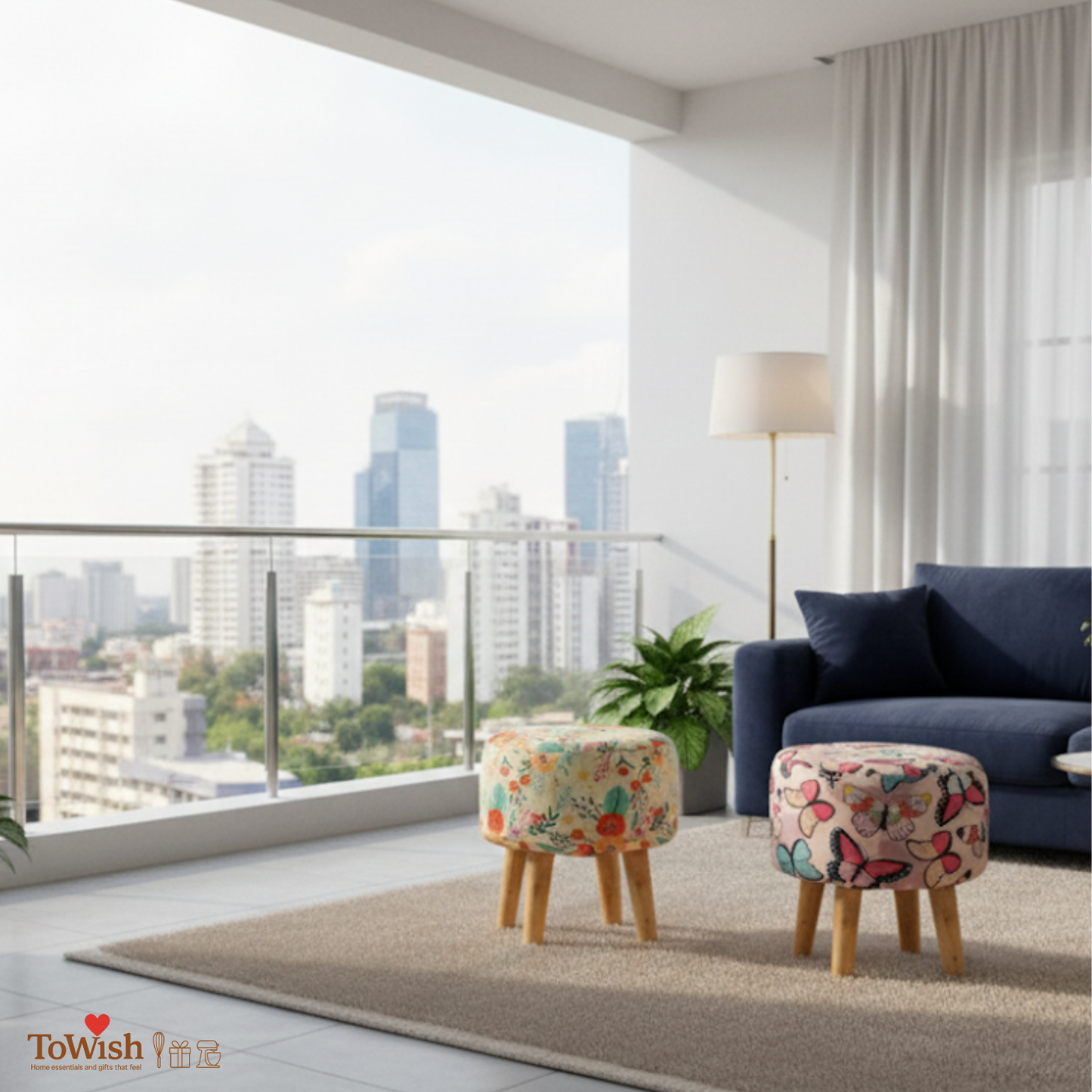 Warli Ottoman Stool - Set of 2 (Height-16" Inch x Diameter-16" Inch), Premium Quality