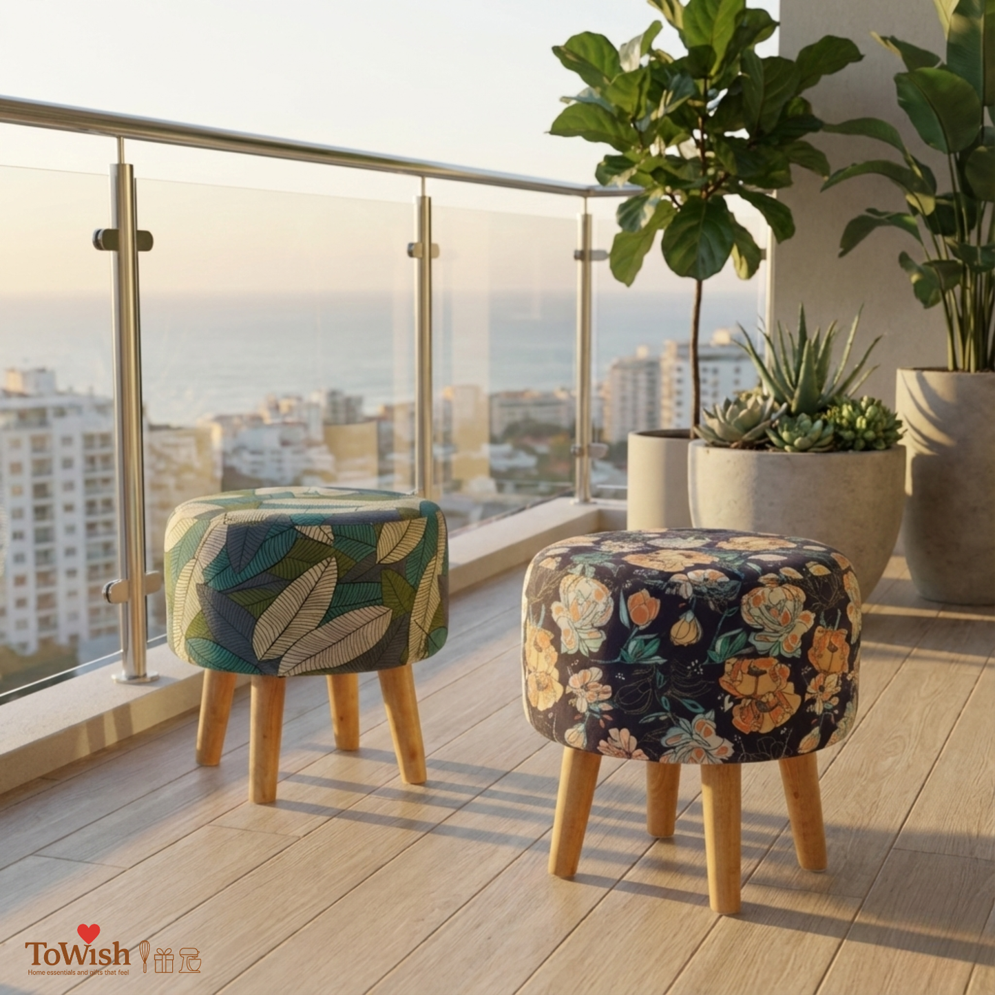 Warli Ottoman Stool - Set of 2 (Height-16" Inch x Diameter-16" Inch), Premium Quality