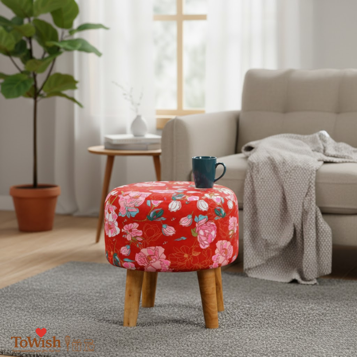 Warli Ottoman Stool - Printed (Height-17" Inch x Diameter-16" Inch), Premium Quality