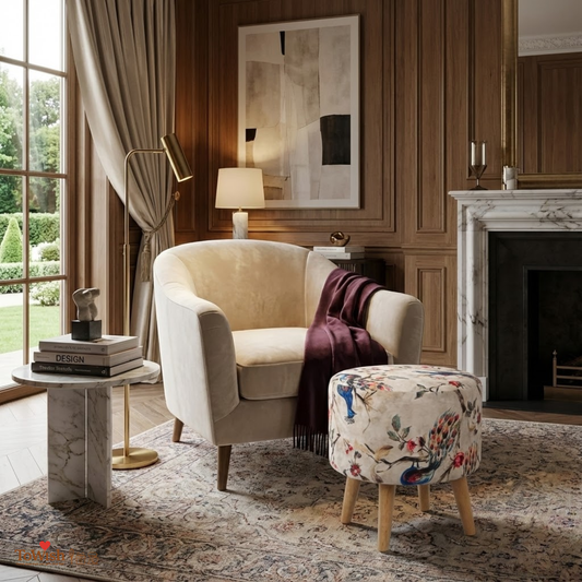 Warli Ottoman Stool - Printed (Height-16" Inch x Diameter-16" Inch), Premium Quality