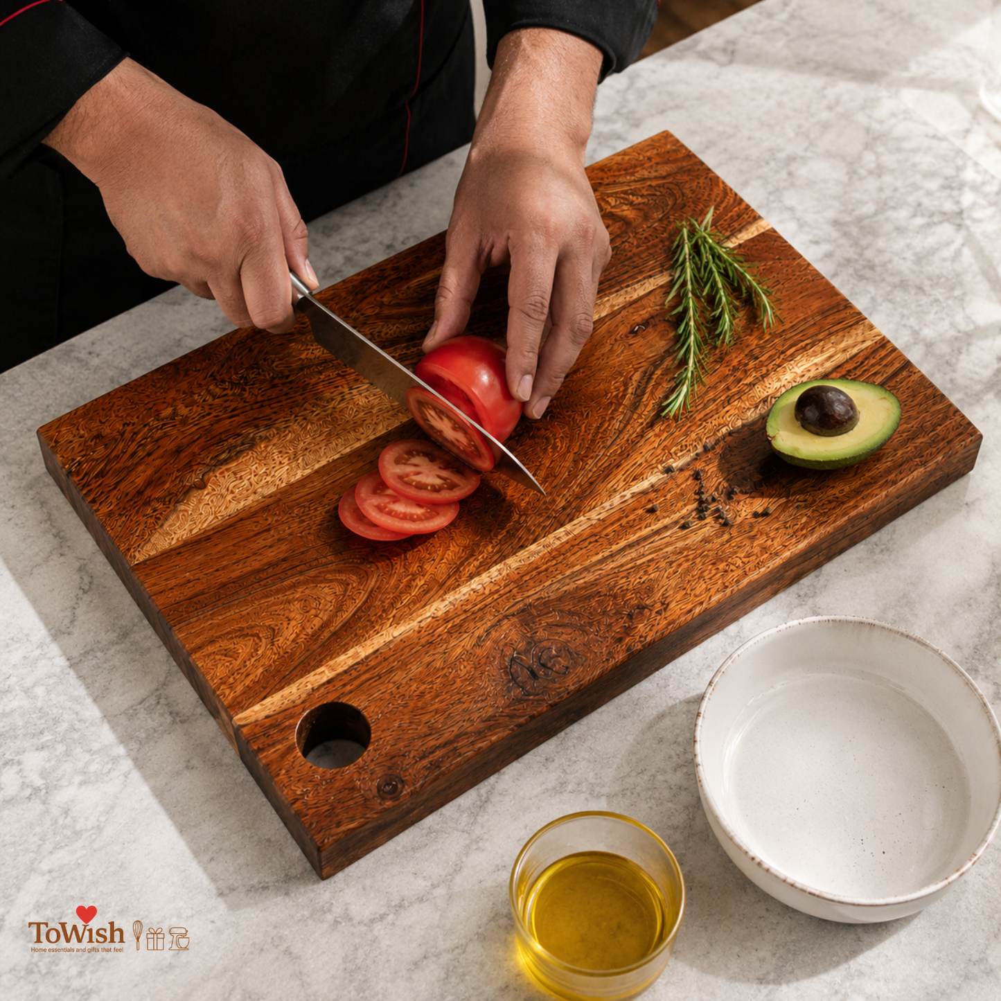 Premium Acacia Wood Thick Chopping Board | Handcrafted Multi-Plank Cutting & Serving Slab with Hanging Hole | 16 × 10 Inch