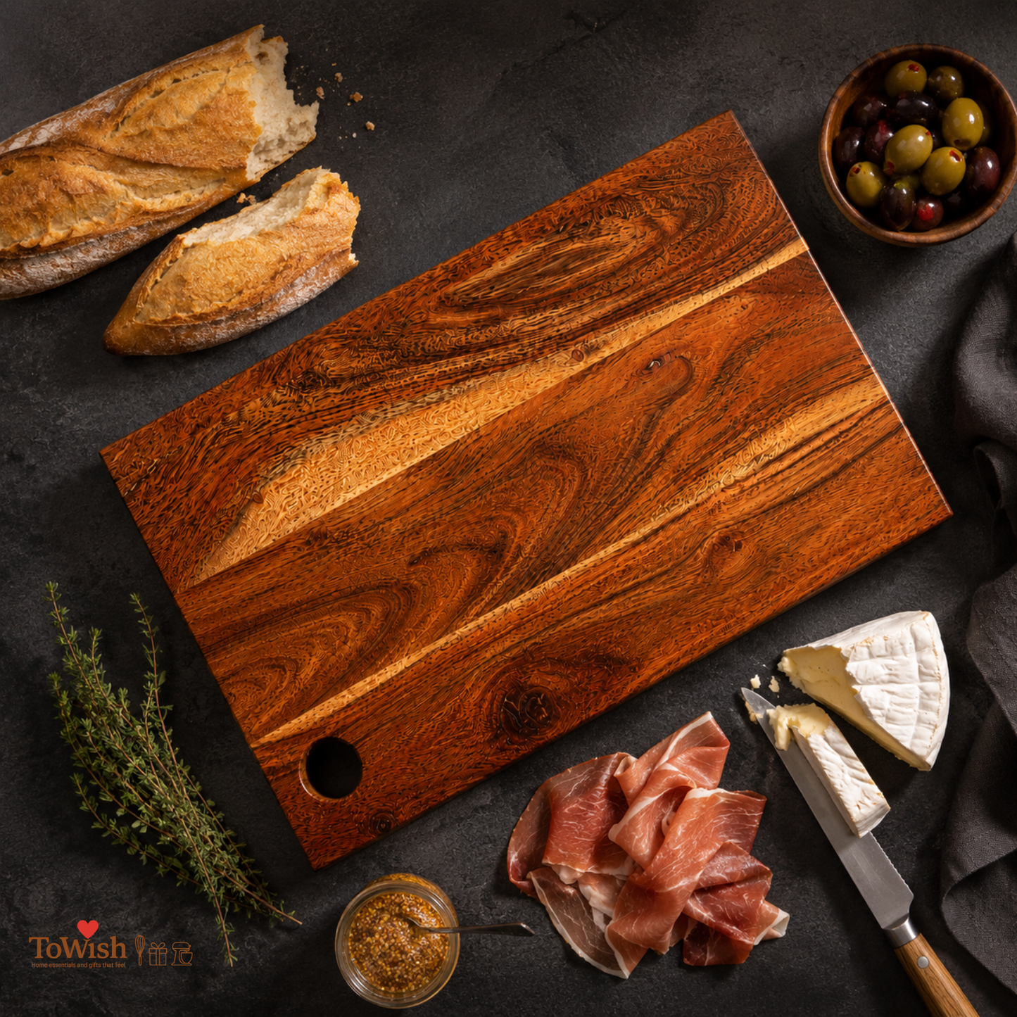 Premium Acacia Wood Thick Chopping Board | Handcrafted Multi-Plank Cutting & Serving Slab with Hanging Hole | 16 × 10 Inch