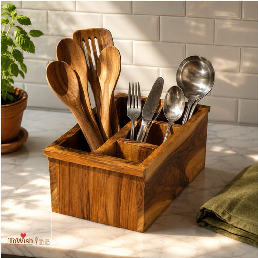 Artisan Teak Cutlery & Utility Organizer (Premium & versatile)