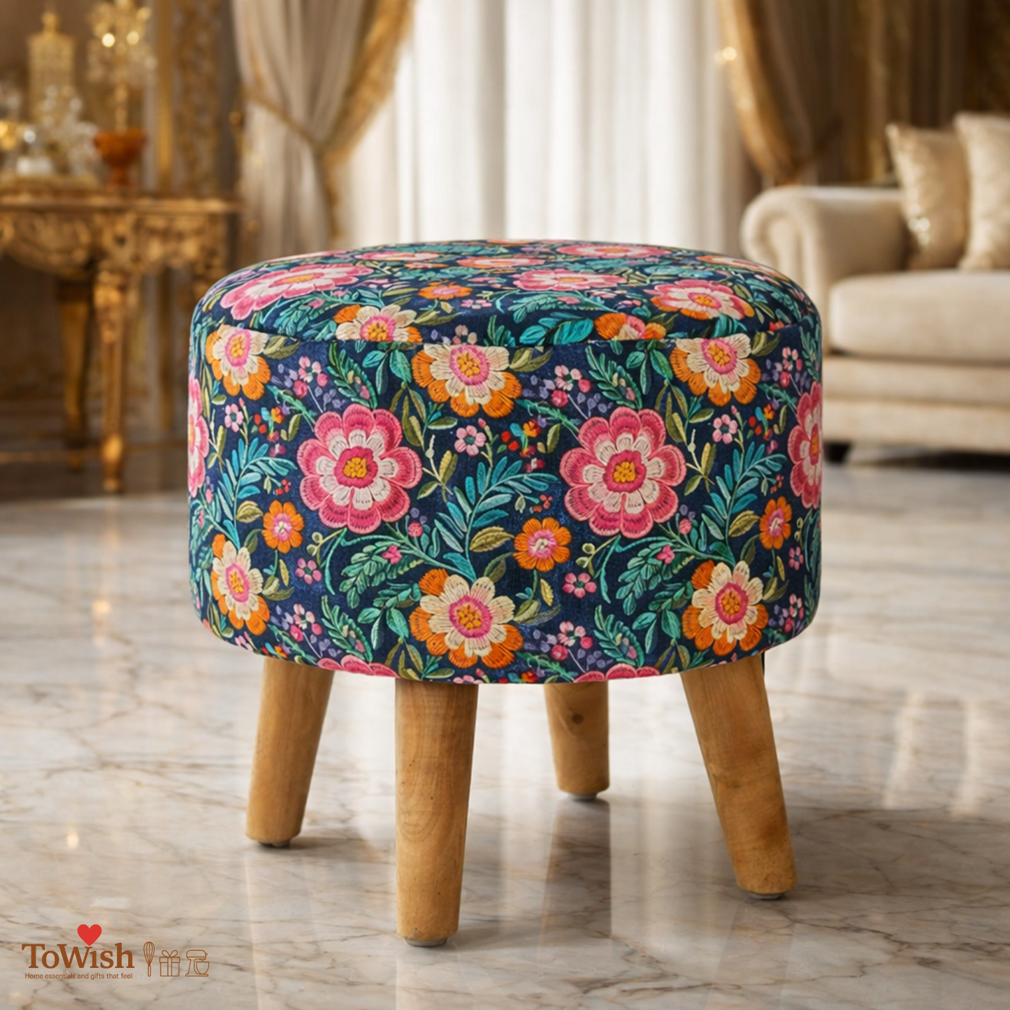 Kashmir Bloom Ottoman - Limited Edition, Handcrafted with Premium Print