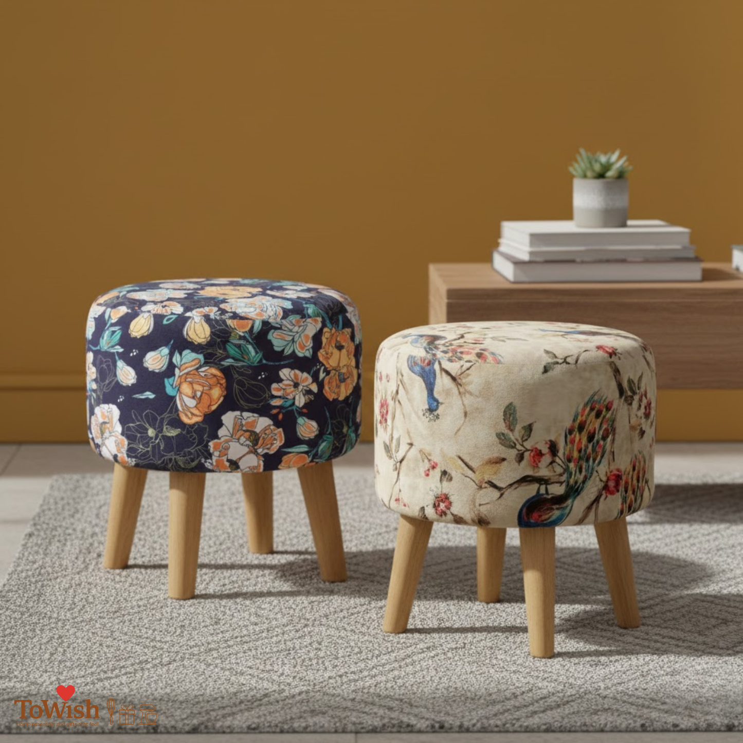 Warli Ottoman Stool - Set of 2 (Height-16" Inch x Diameter-16" Inch), Premium Quality
