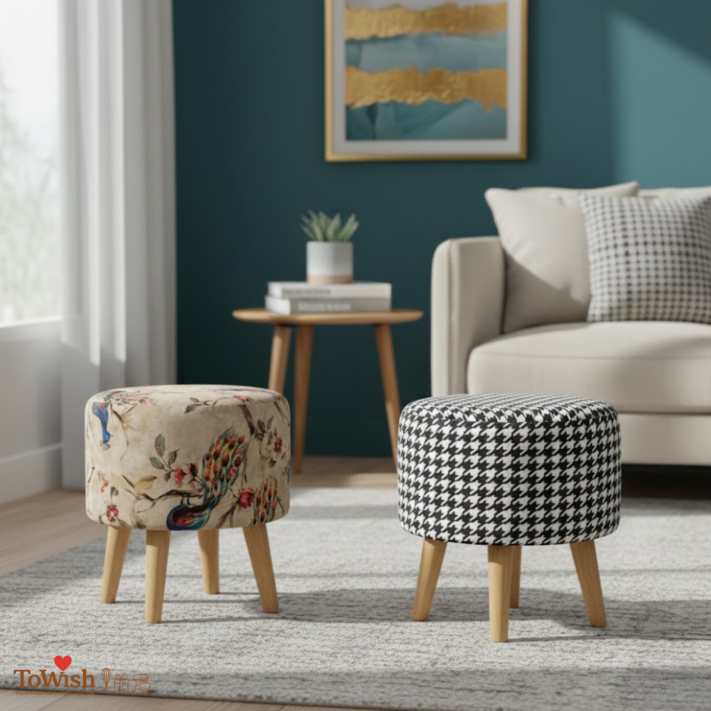 Warli Ottoman Stool - Set of 2 (Height-16" Inch x Diameter-16" Inch), Premium Quality