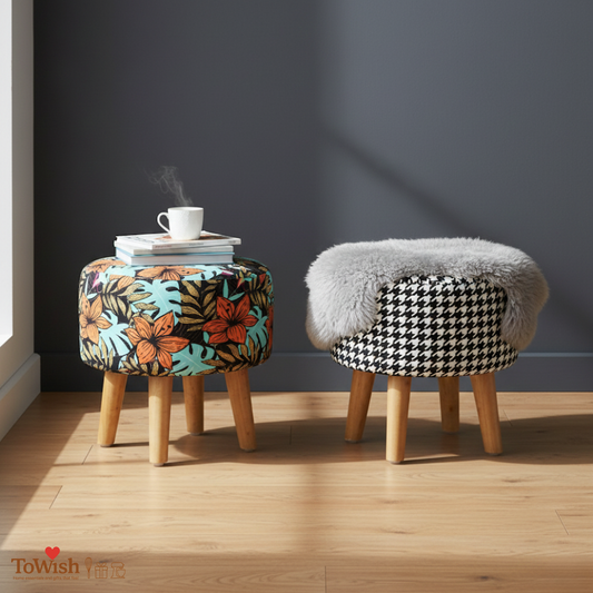 Warli Ottoman Stool - Set of 2 (Height-16" Inch x Diameter-16" Inch), Premium Quality