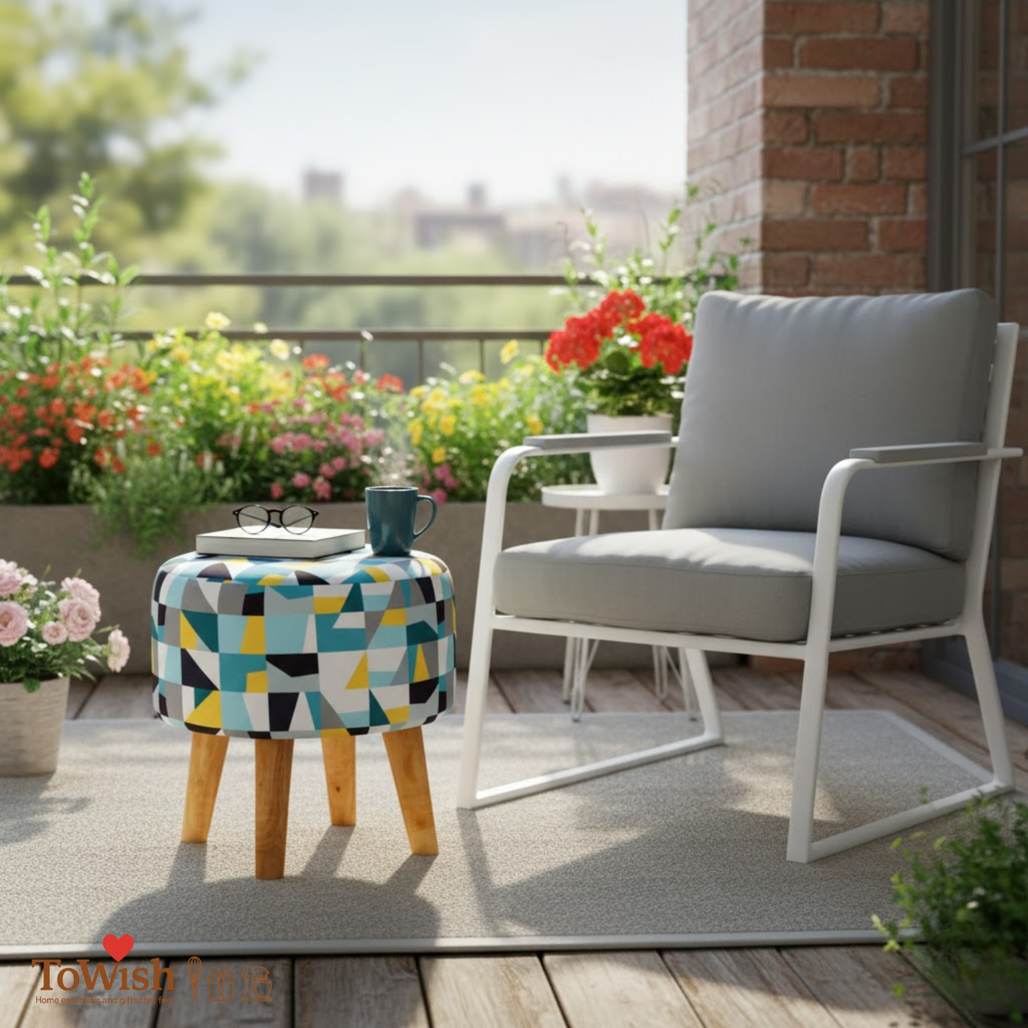 Warli Ottoman Stool - Printed (Height-16" Inch x Diameter-16" Inch), Premium Quality