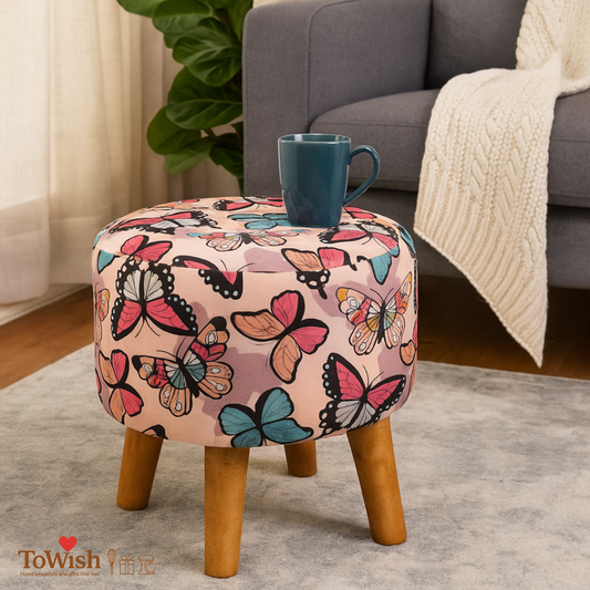 Warli Ottoman Stool - Printed (Height-17" Inch x Diameter-16" Inch), Premium Quality