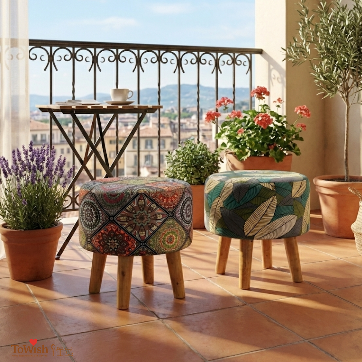 Warli Ottoman Stool - Set of 2 (Height-16" Inch x Diameter-16" Inch), Premium Quality