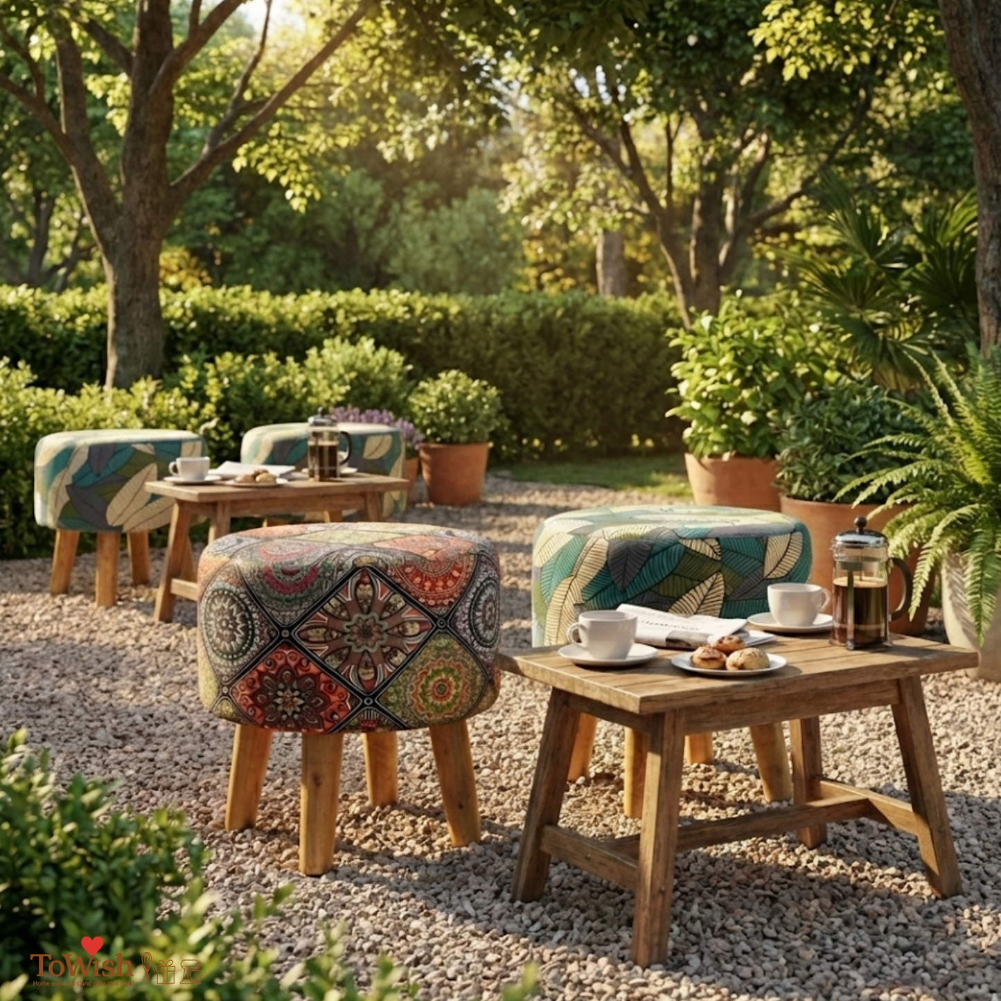 Warli Ottoman Stool - Set of 2 (Height-16" Inch x Diameter-16" Inch), Premium Quality