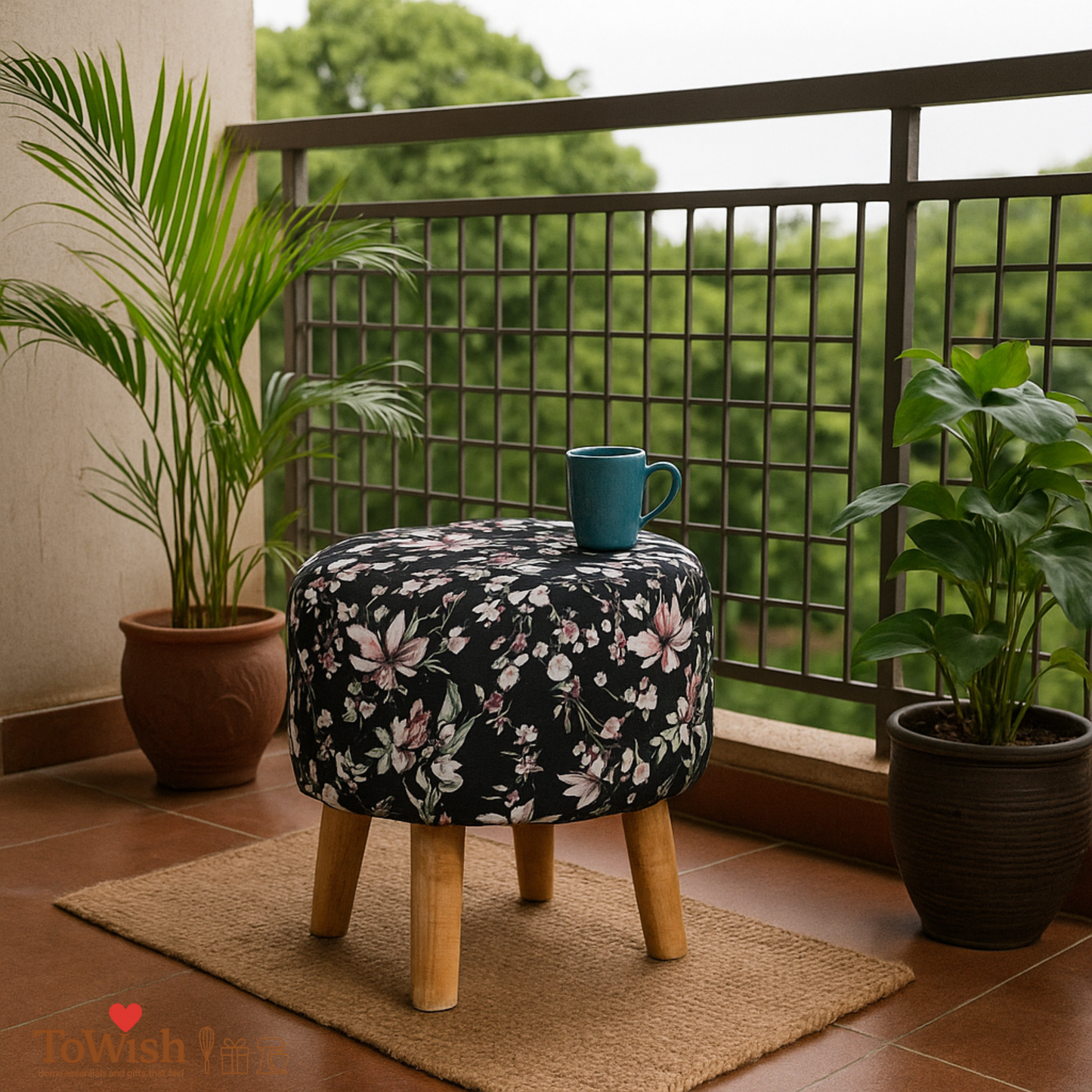 Warli Ottoman Stool - Printed (Height-16" Inch x Diameter-16" Inch), Premium Quality
