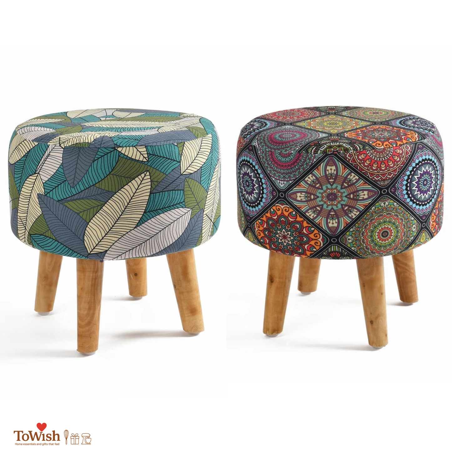 Warli Ottoman Stool - Set of 2 (Height-16" Inch x Diameter-16" Inch), Premium Quality